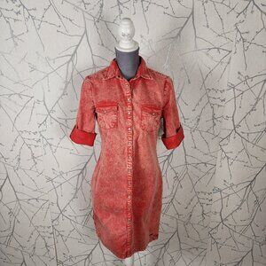 Mavi Orange Wash Cotton Pearl Snap Shirt Dress
